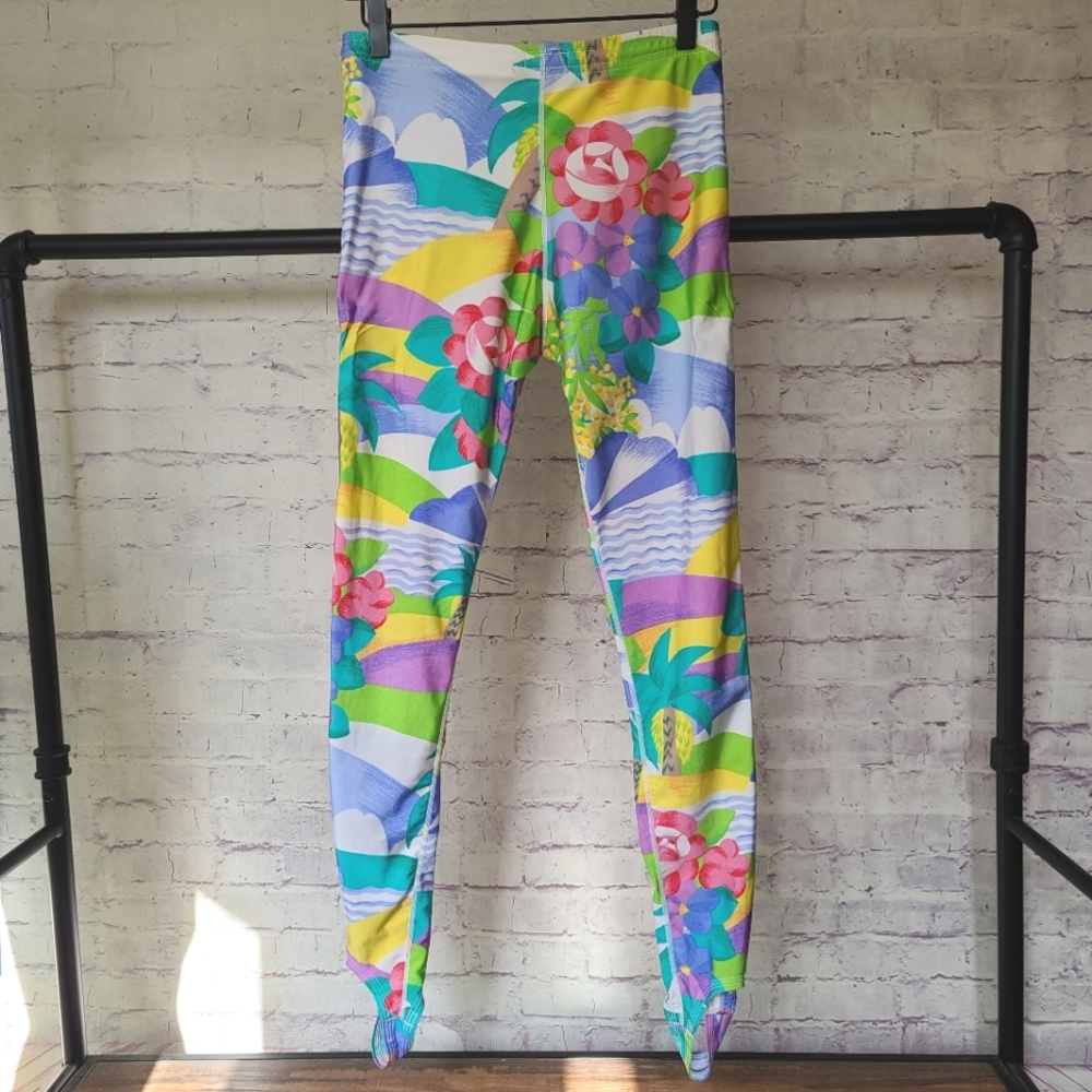 Dolfin Swimwear Tropical Floral Beach Print Stirrup Aqua Leggings Unisex Large
